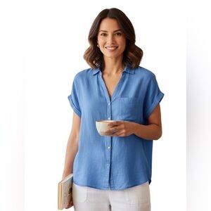 Rachel Zoe 100% Linen Womens Medium Button Down Beachy Casual Summer Wear Travel